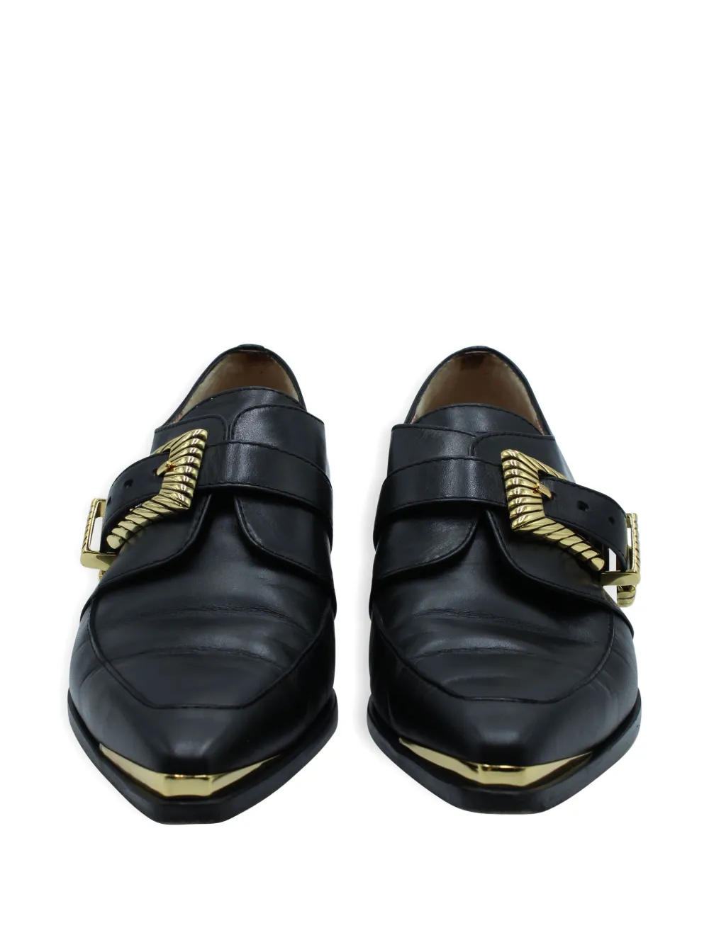 Pre-owned Alberta Ferretti Vintage Pointed-toe Buckle Derby Shoes In Black