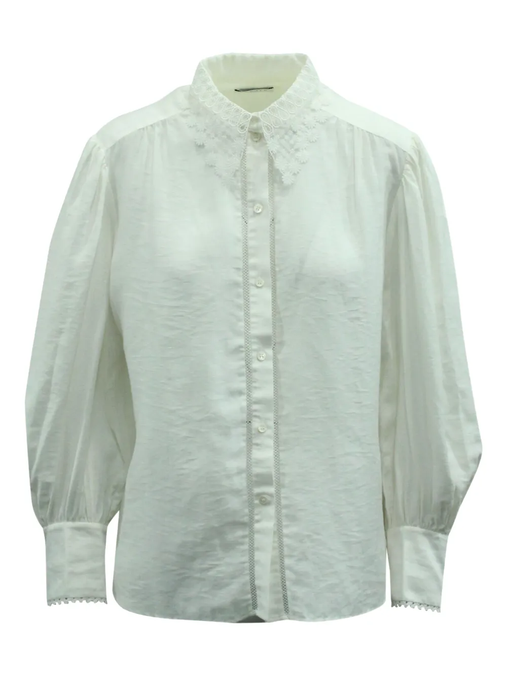 SANDRO lace-collar puffed-sleeve shirt | White | Image 1