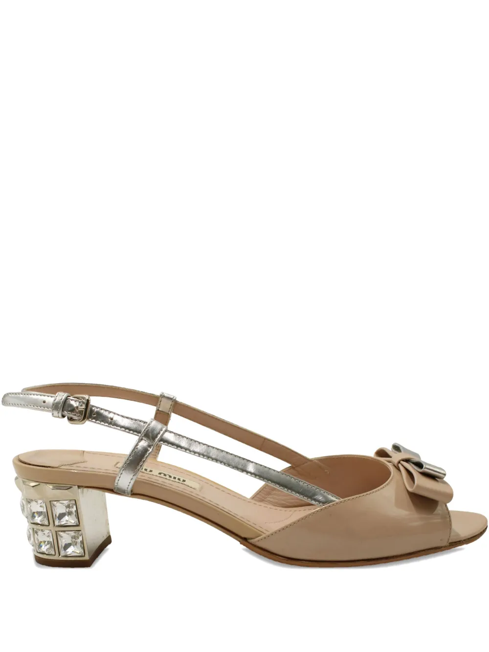 Pre-owned Miu Miu Bow-detail Slingback Sandals In Neutral
