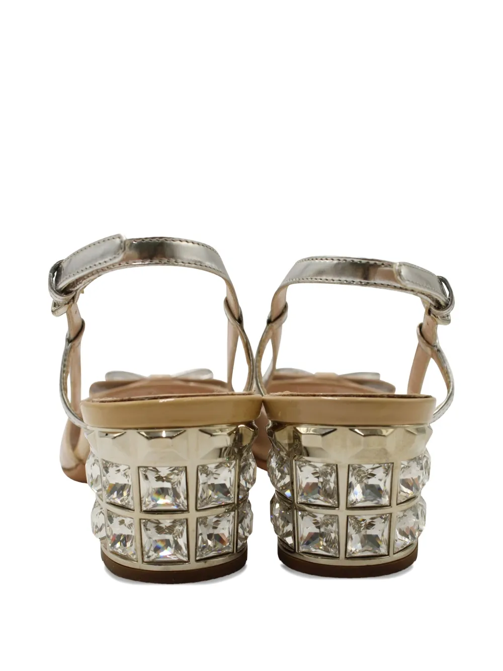 Pre-owned Miu Miu Bow-detail Slingback Sandals In Neutral
