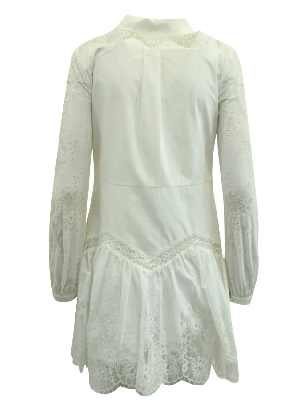 Pre-owned Self-portrait Lace-trimmed Cotton Mini Dress In White