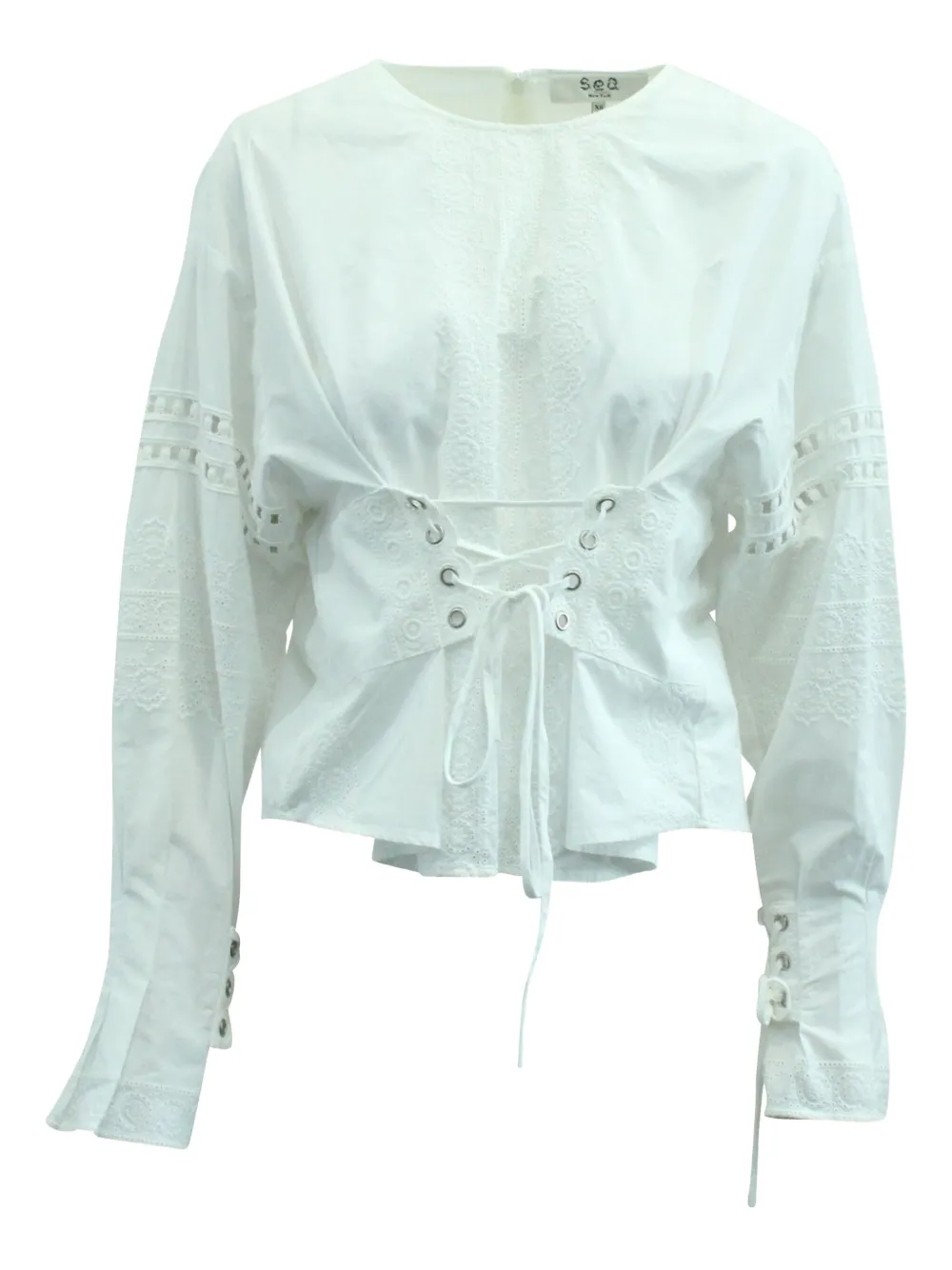 Pre-owned Sea Eyelet-detail Lace-up Blouse In White