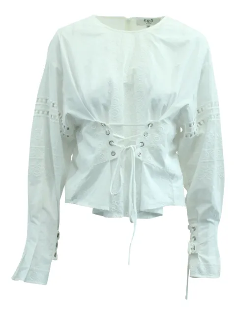 Sea eyelet-detail lace-up blouse