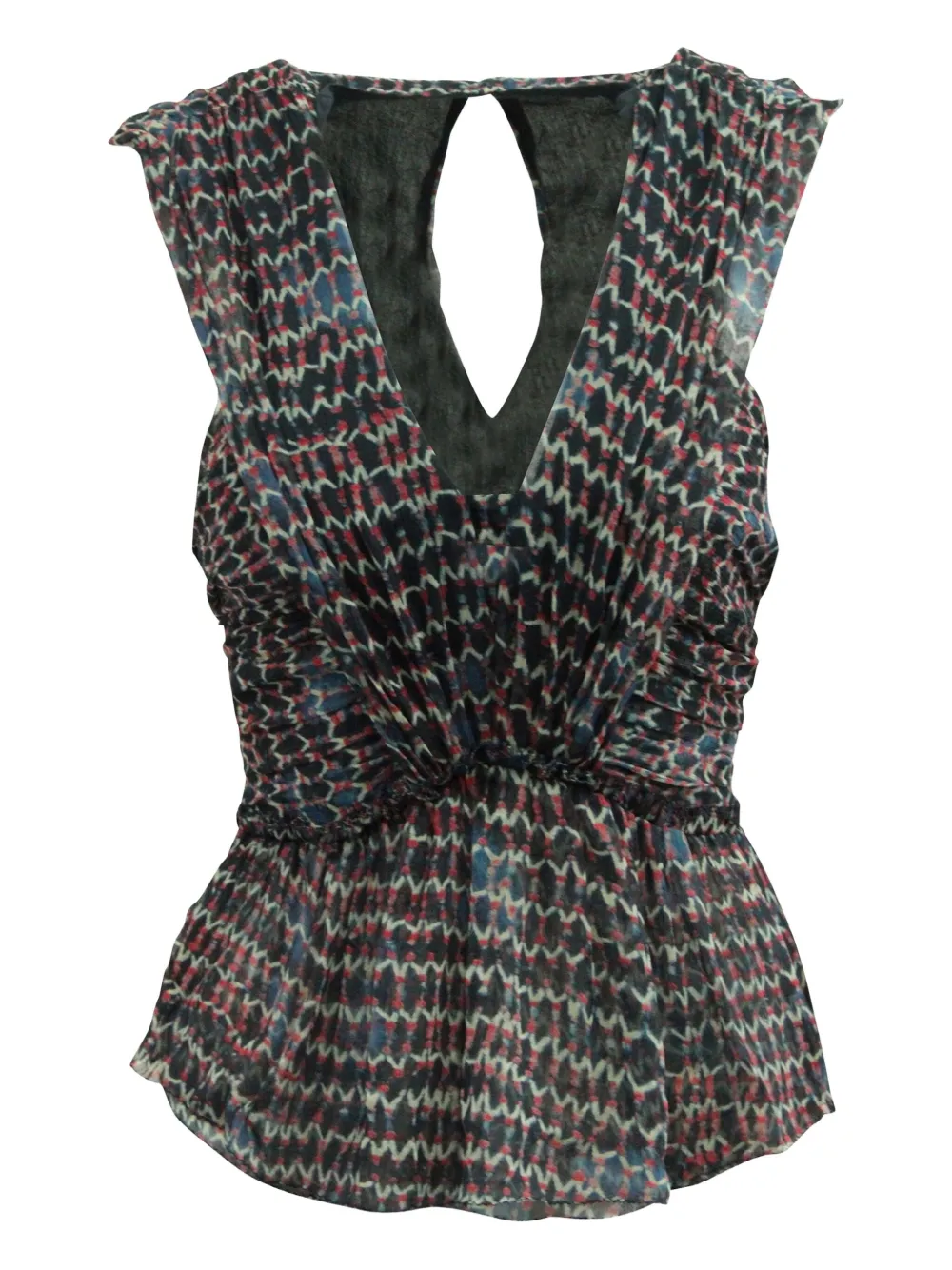 Pre-owned Isabel Marant Vintage Pleated V-neck Printed Blouse In Multi