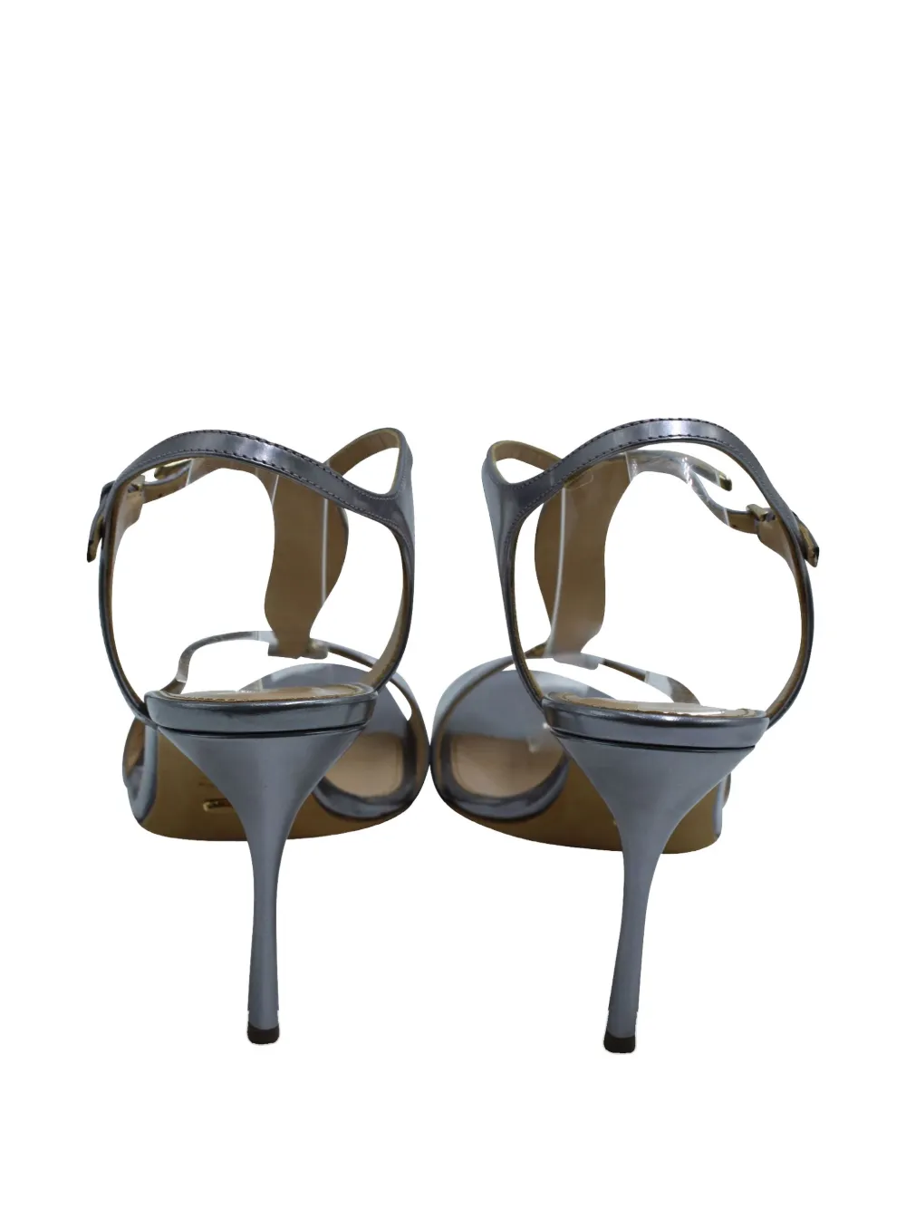 Pre-owned Sergio Rossi Vintage Crystal-embellished Leather Sandals In Gray
