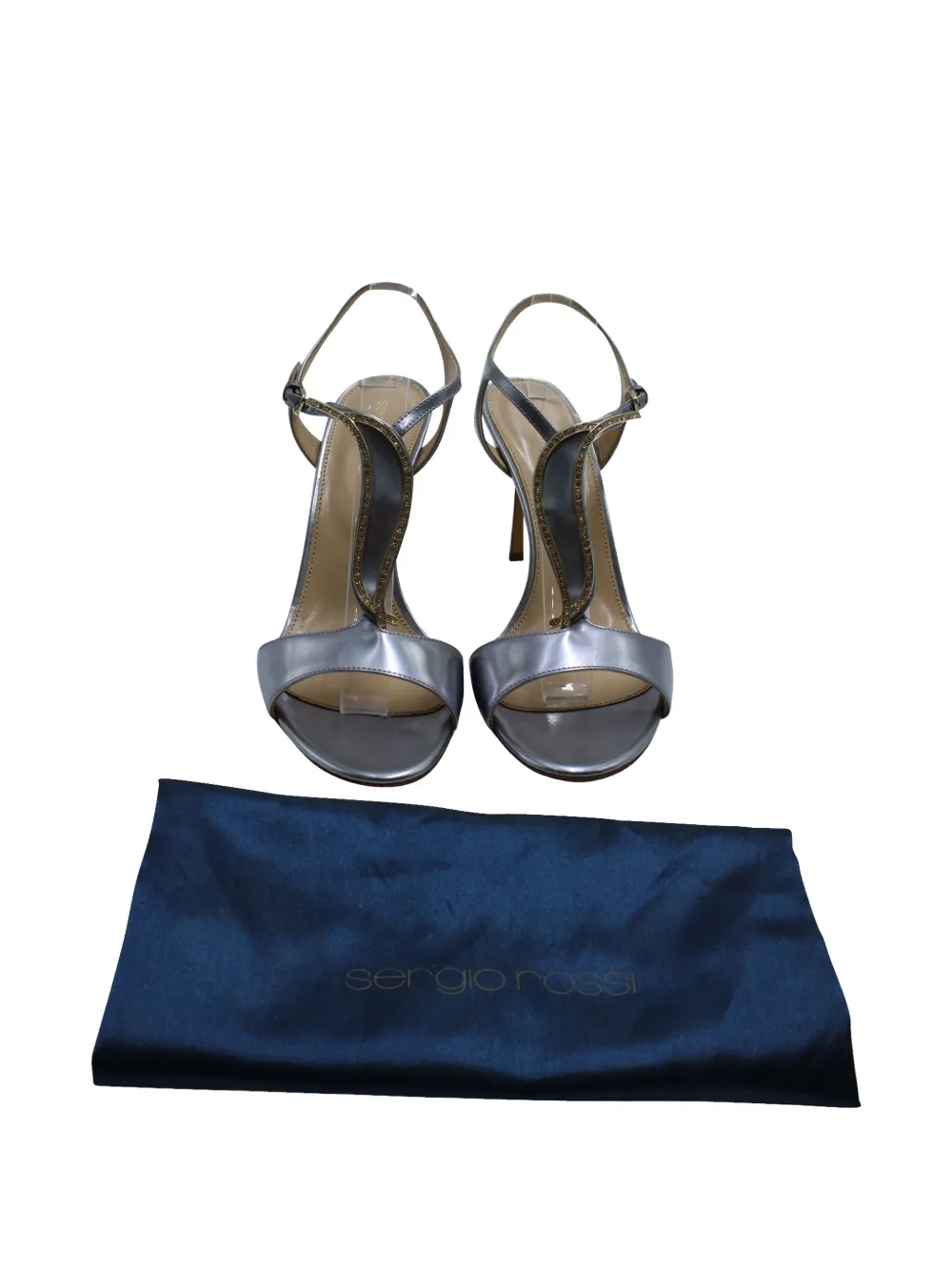 Pre-owned Sergio Rossi Vintage Crystal-embellished Leather Sandals In Gray