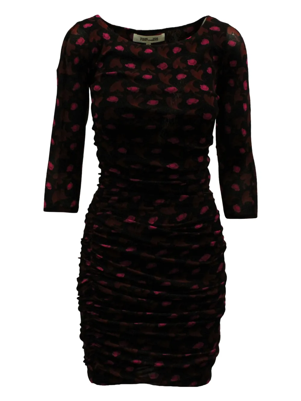 Pre-owned Diane Von Furstenberg Floral-print Ruched Dress In Brown