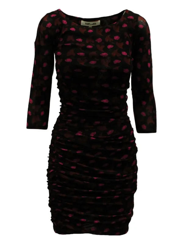 dvf ruched dress DVF Diane von Furstenberg Black V-Neck Sheath Dress Ruched Knee Length
