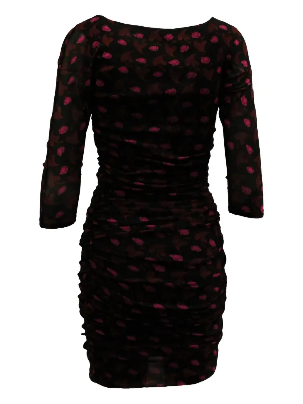 diane von furstenberg ruched dress DVF Diane von Furstenberg Black V-Neck Sheath Dress Ruched Knee Length