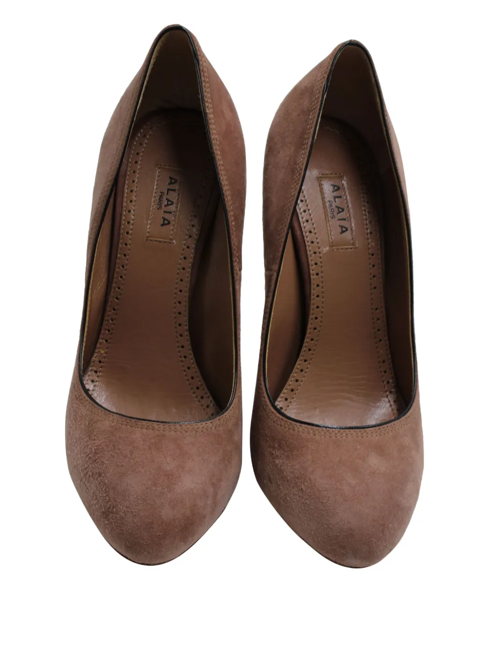 Pre-owned Alaïa Round-toe Suede Pumps In Brown