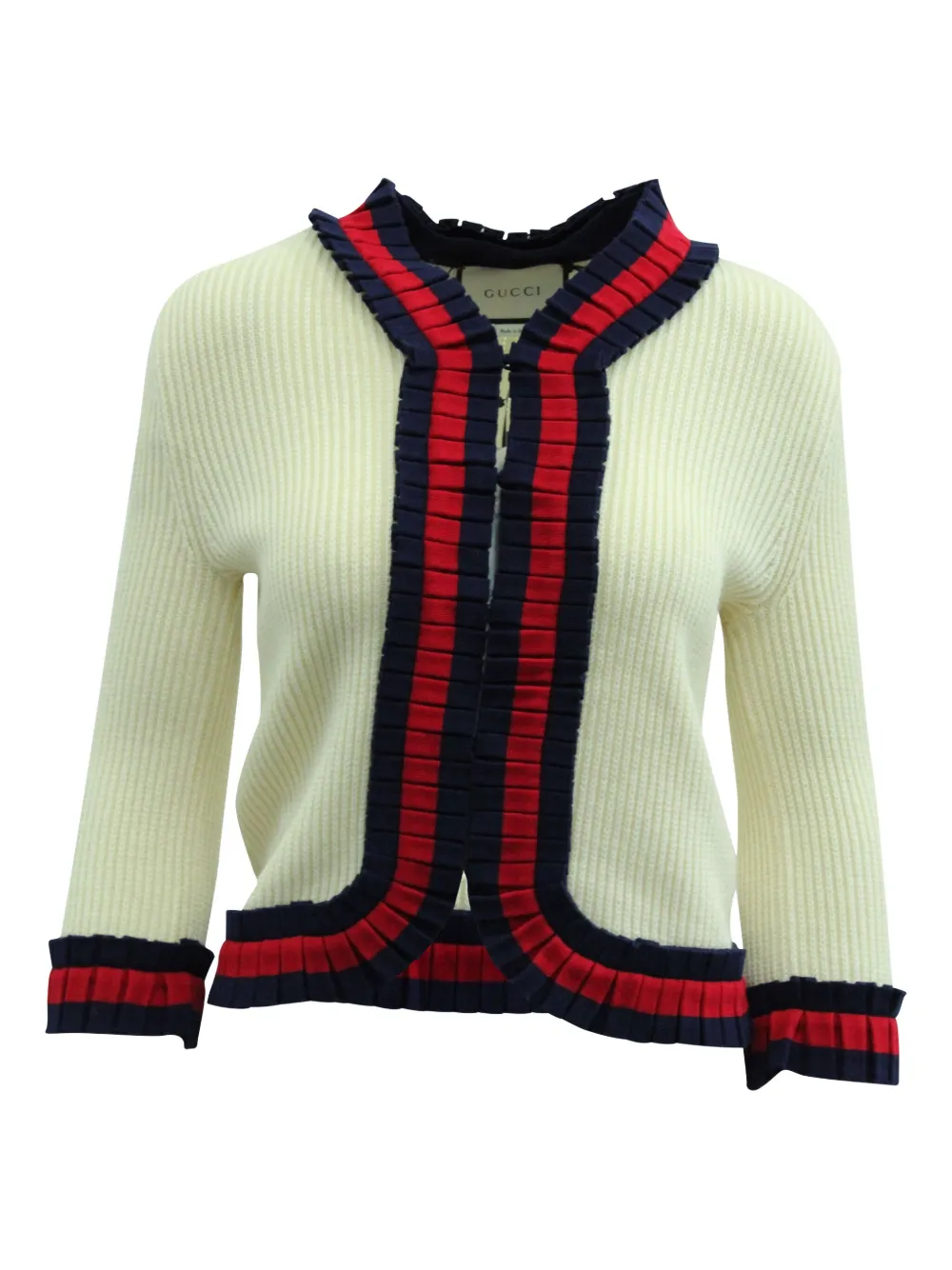 Pre-owned Gucci Web-trim Ribbed Jacket In Neutral