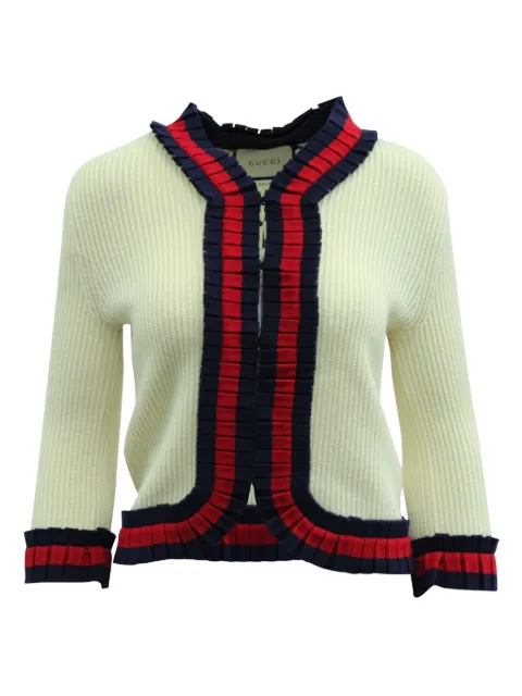 Gucci Pre-Owned جاكيت بحياكة مضلعة وأطراف ويب
