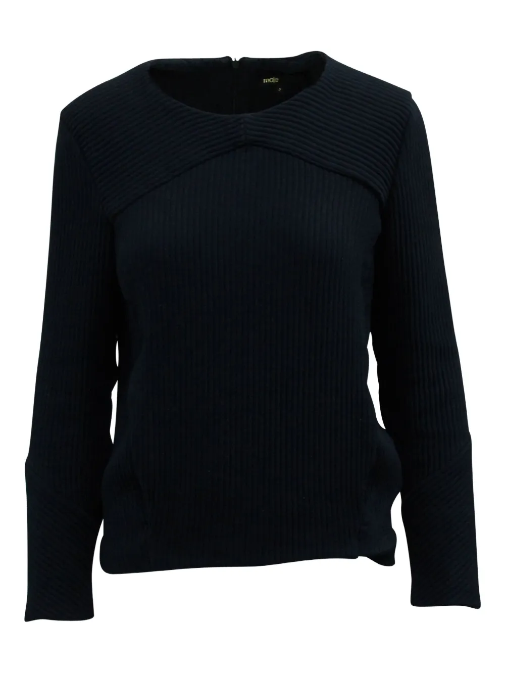 Pre-owned Maje Ribbed Long-sleeve T-shirt In Blue