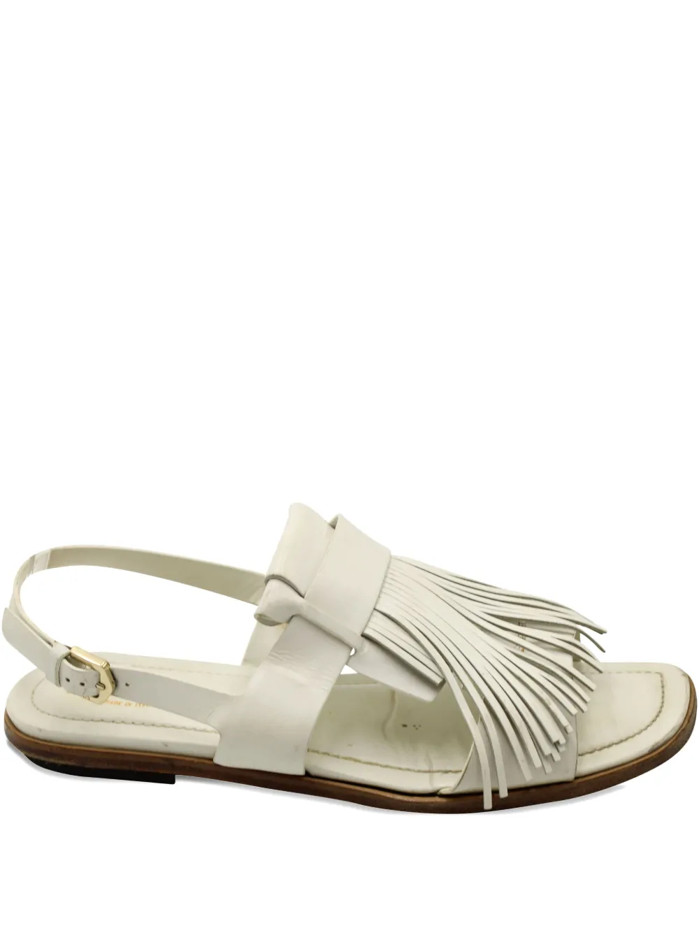 Pre-owned Tod's Vintage Fringed Slingback Sandals In White