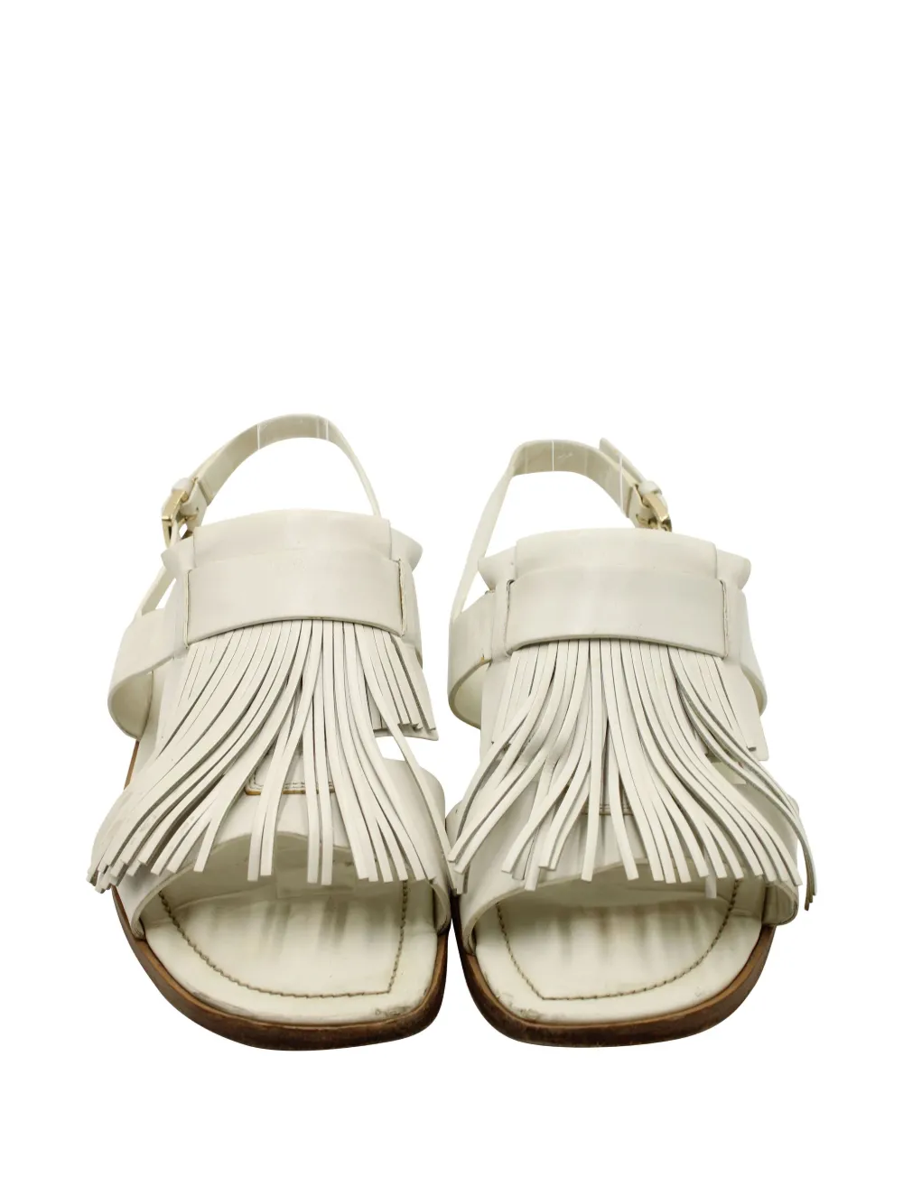 Pre-owned Tod's Vintage Fringed Slingback Sandals In White