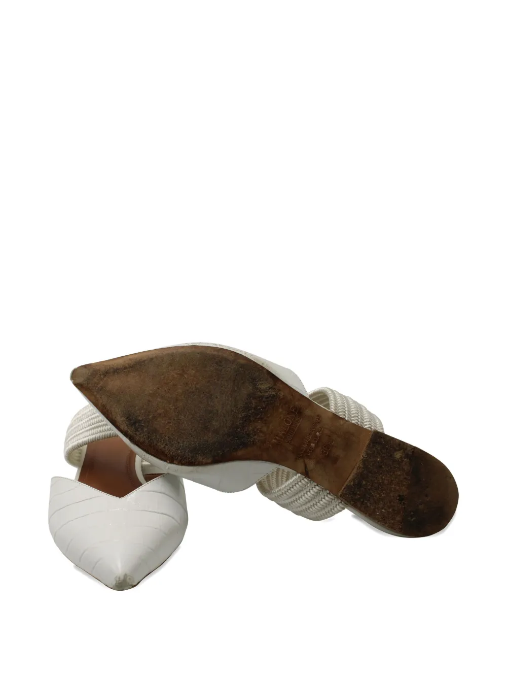 Pre-owned Malone Souliers Maisie Pointed-toe Braided-detail Mules In White