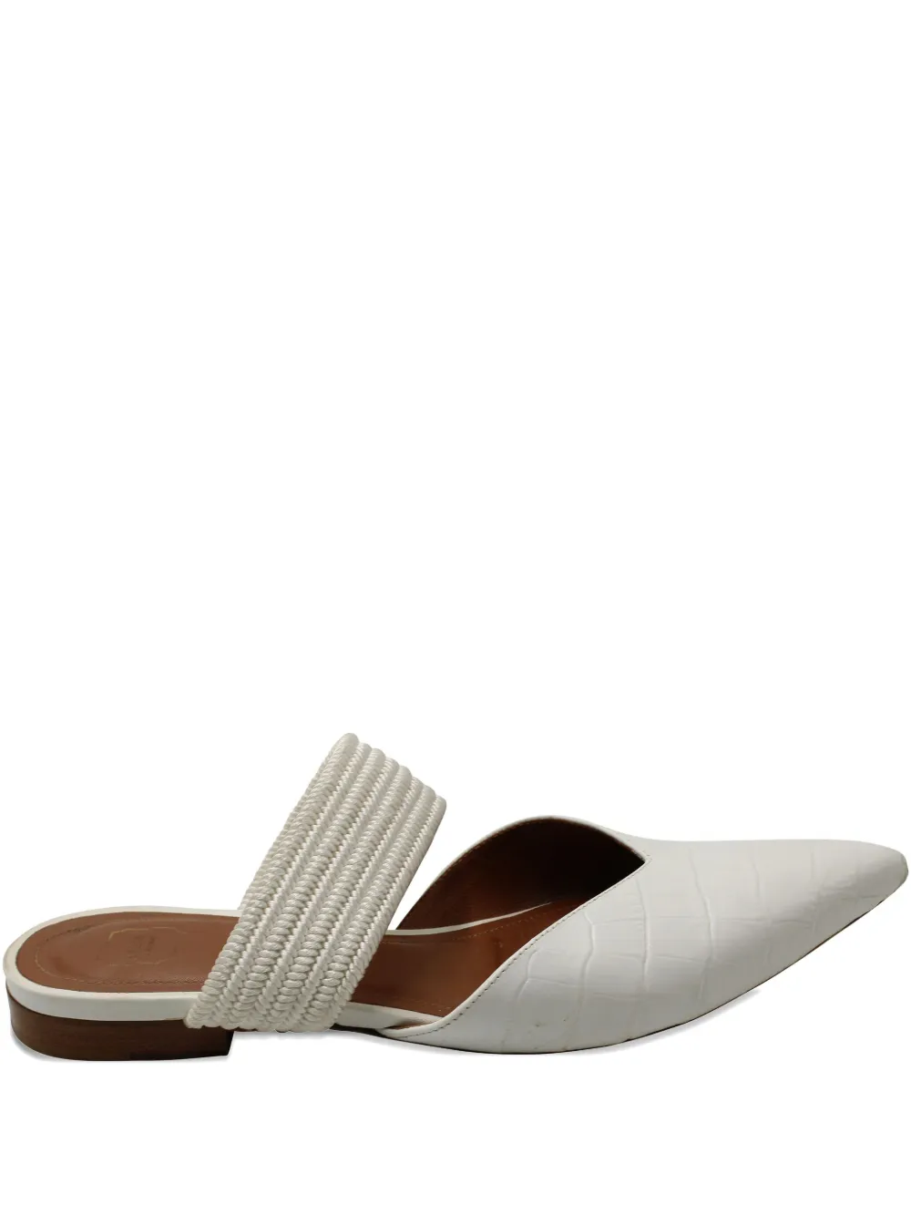 Pre-owned Malone Souliers Maisie Pointed-toe Braided-detail Mules In White