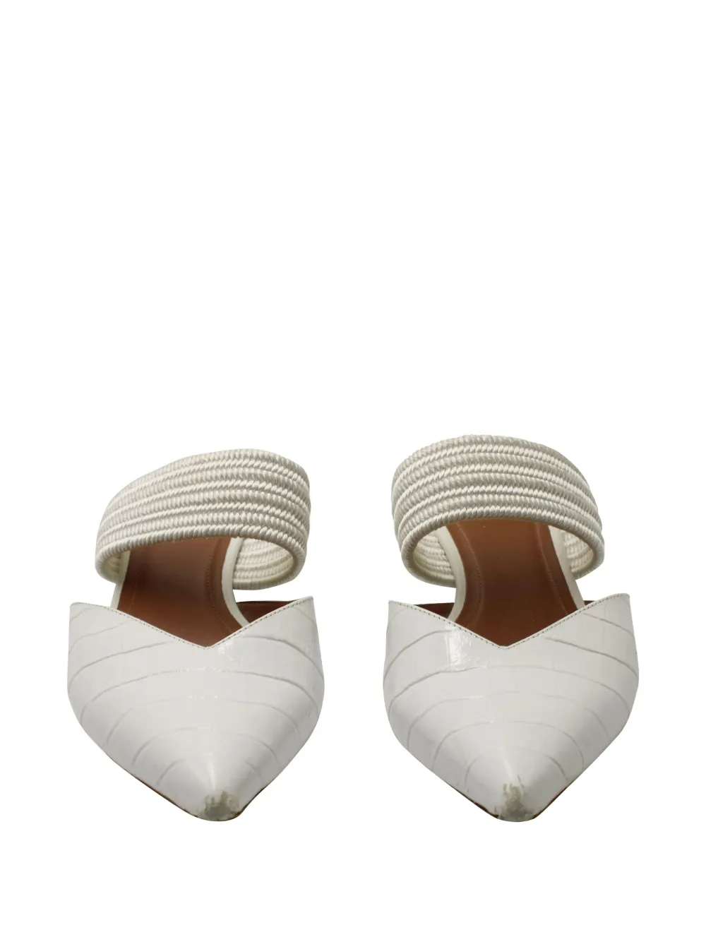Pre-owned Malone Souliers Maisie Pointed-toe Braided-detail Mules In White