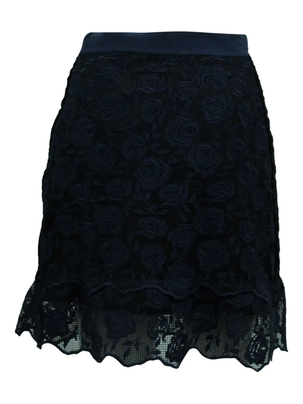 Pre-owned Sandro Rose-pattern Lace Mini Skirt In Blue