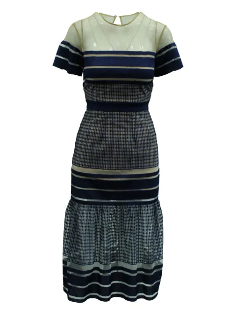 Self-Portrait striped mesh midi dress