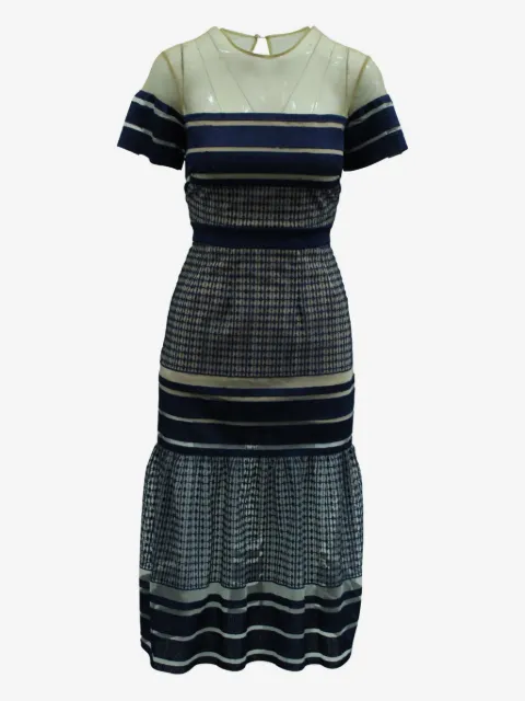 Self-Portrait striped mesh midi dress