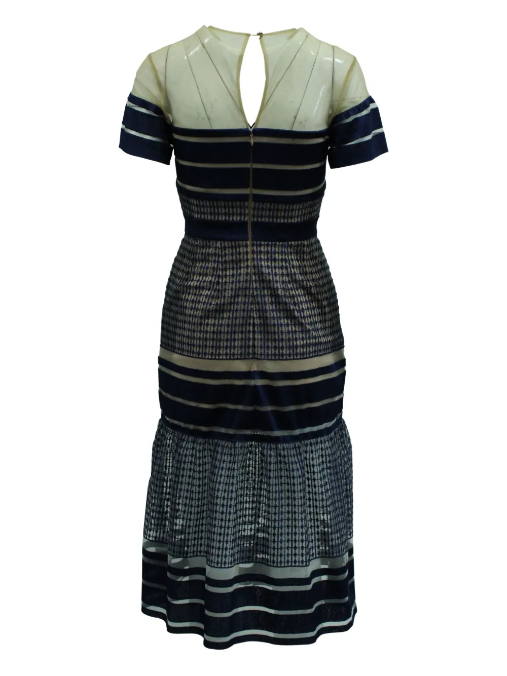 Self-Portrait striped mesh midi dress - Blauw