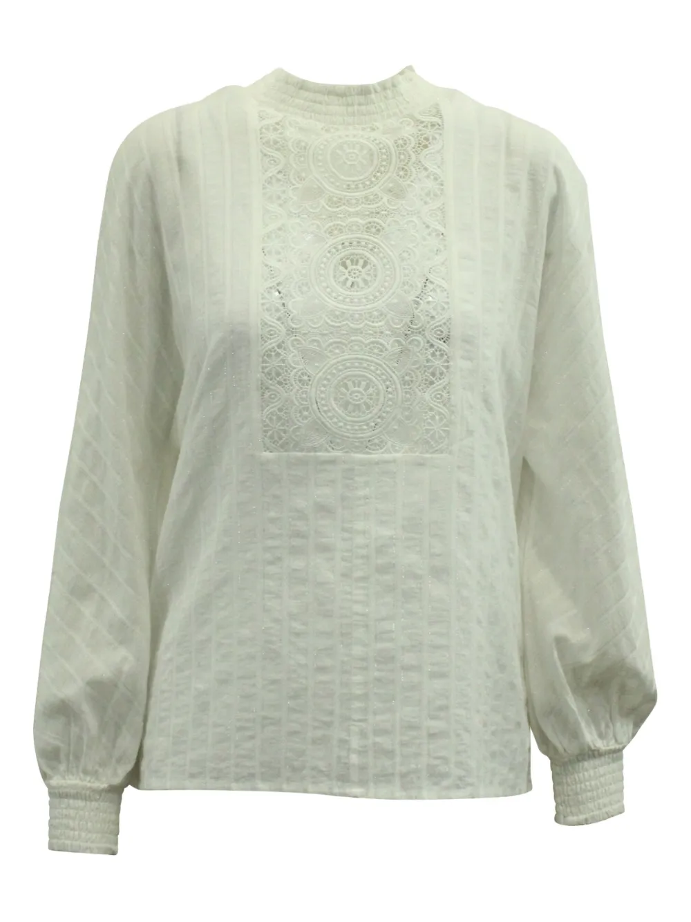 Maje lace smocked-sleeve blouse | Neutrals | Image 1