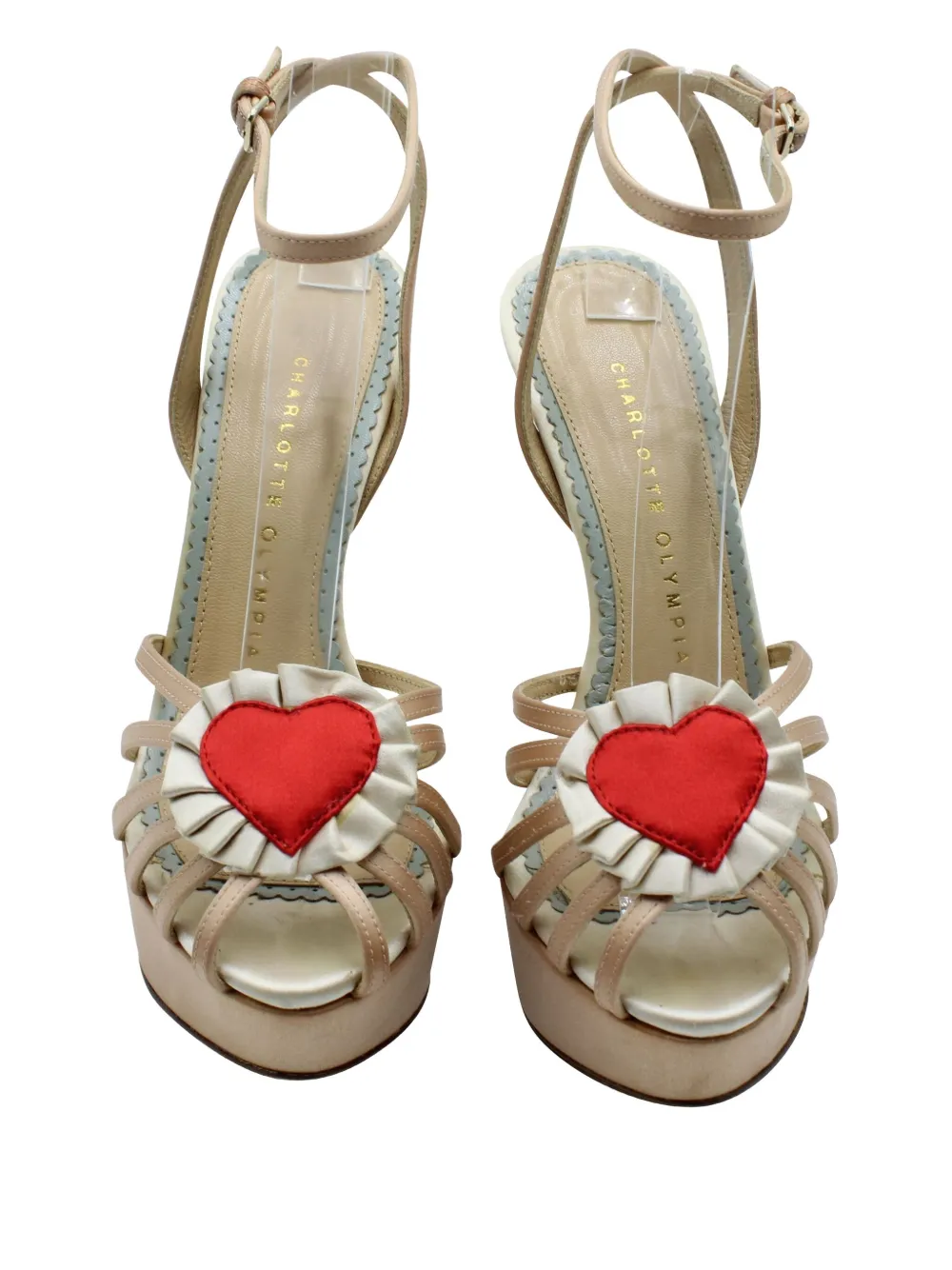 Pre-owned Charlotte Olympia 150mm Forever Heart-embellishment Platform Sandals In Neutral