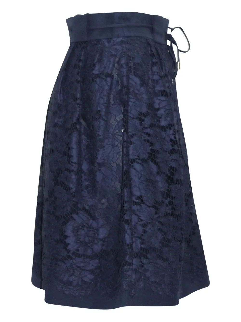 Pre-owned Valentino Gathered-detail Lace Skirt In Blue