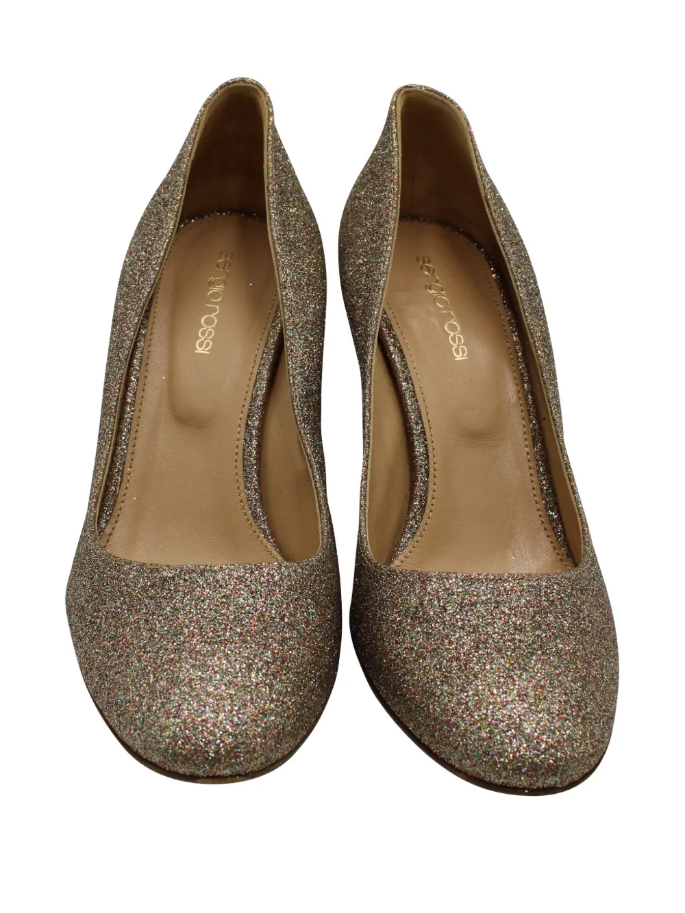 Pre-owned Sergio Rossi Vintage Glitter Block-heel Pumps In Brown