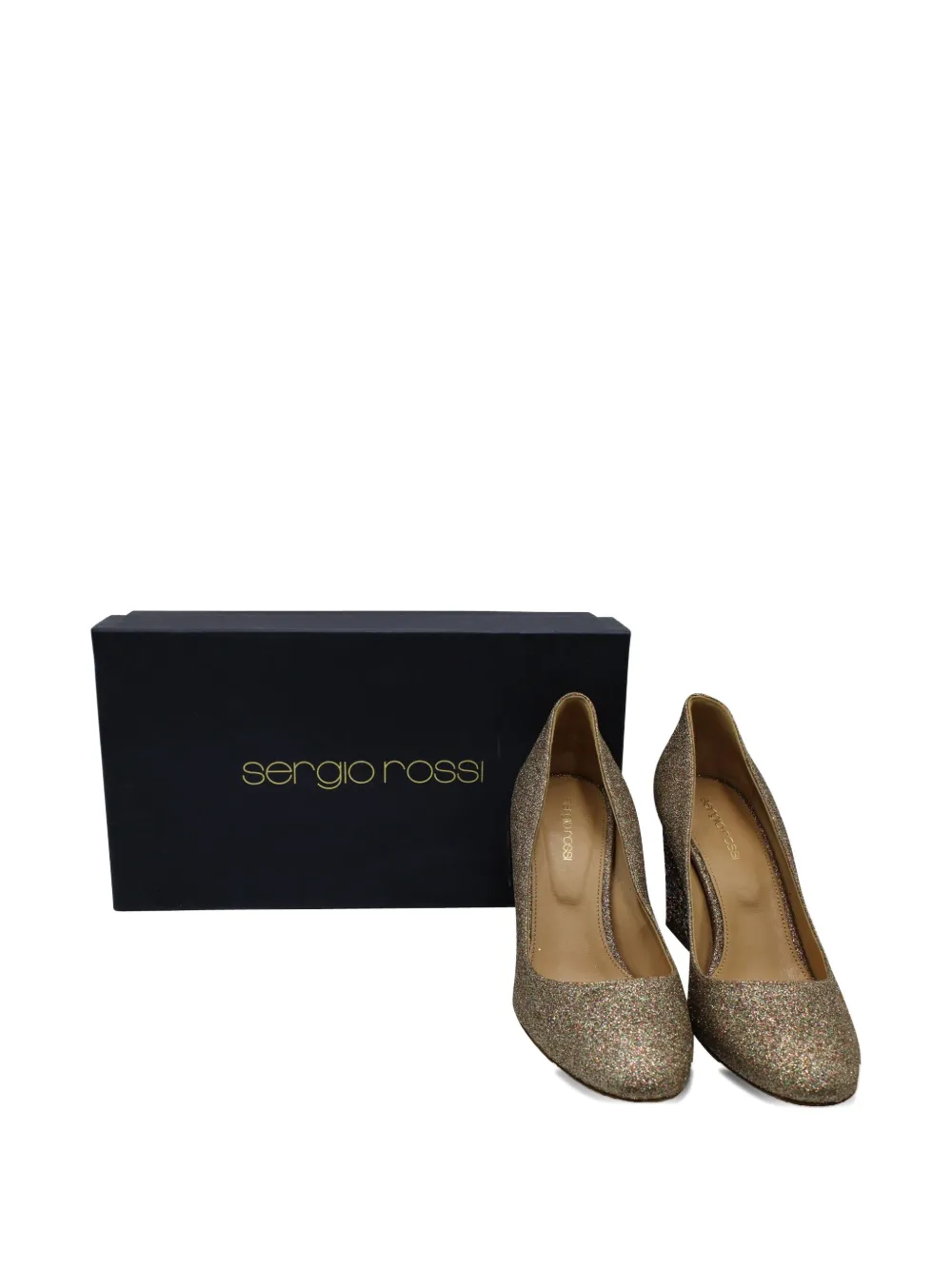 Pre-owned Sergio Rossi Vintage Glitter Block-heel Pumps In Brown