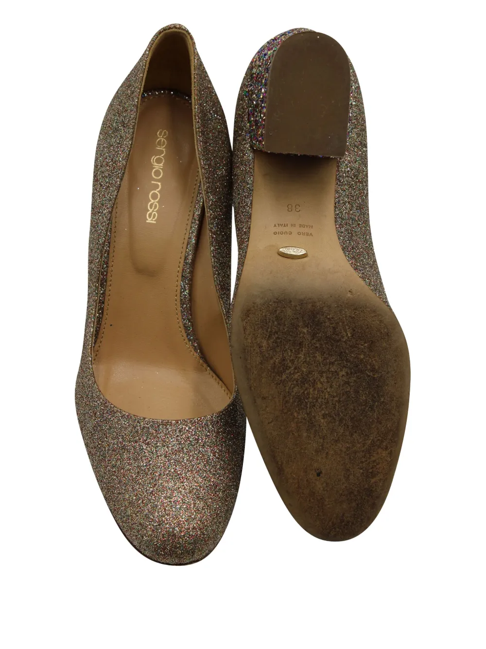 Pre-owned Sergio Rossi Vintage Glitter Block-heel Pumps In Brown