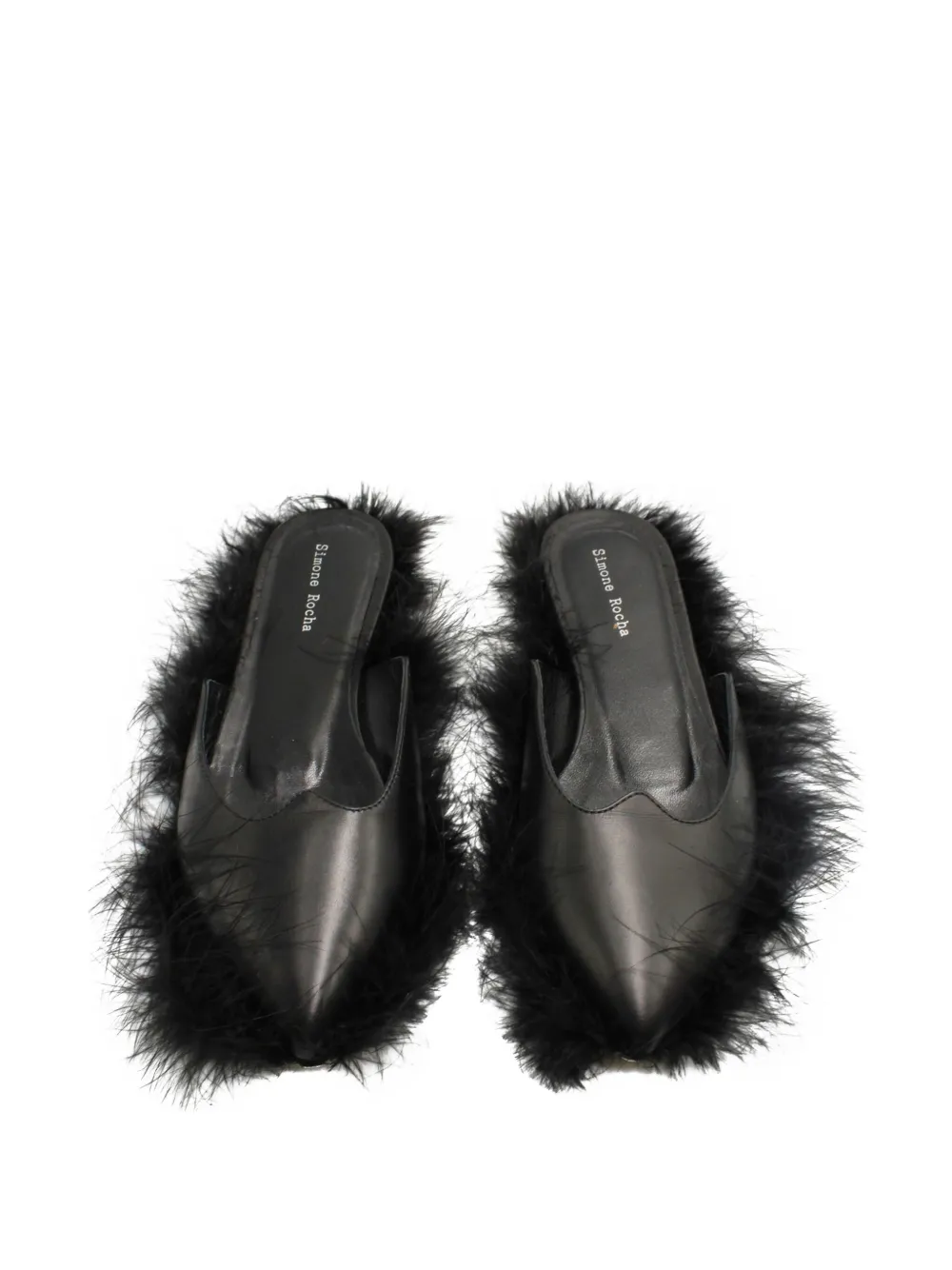 Simone Rocha feather-trim leather slides - Zwart