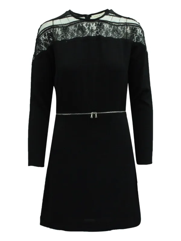 sandro mini dress with lace detail Sandro Navy Blue Jersey Lace and Velvet Detail Mini Dress S