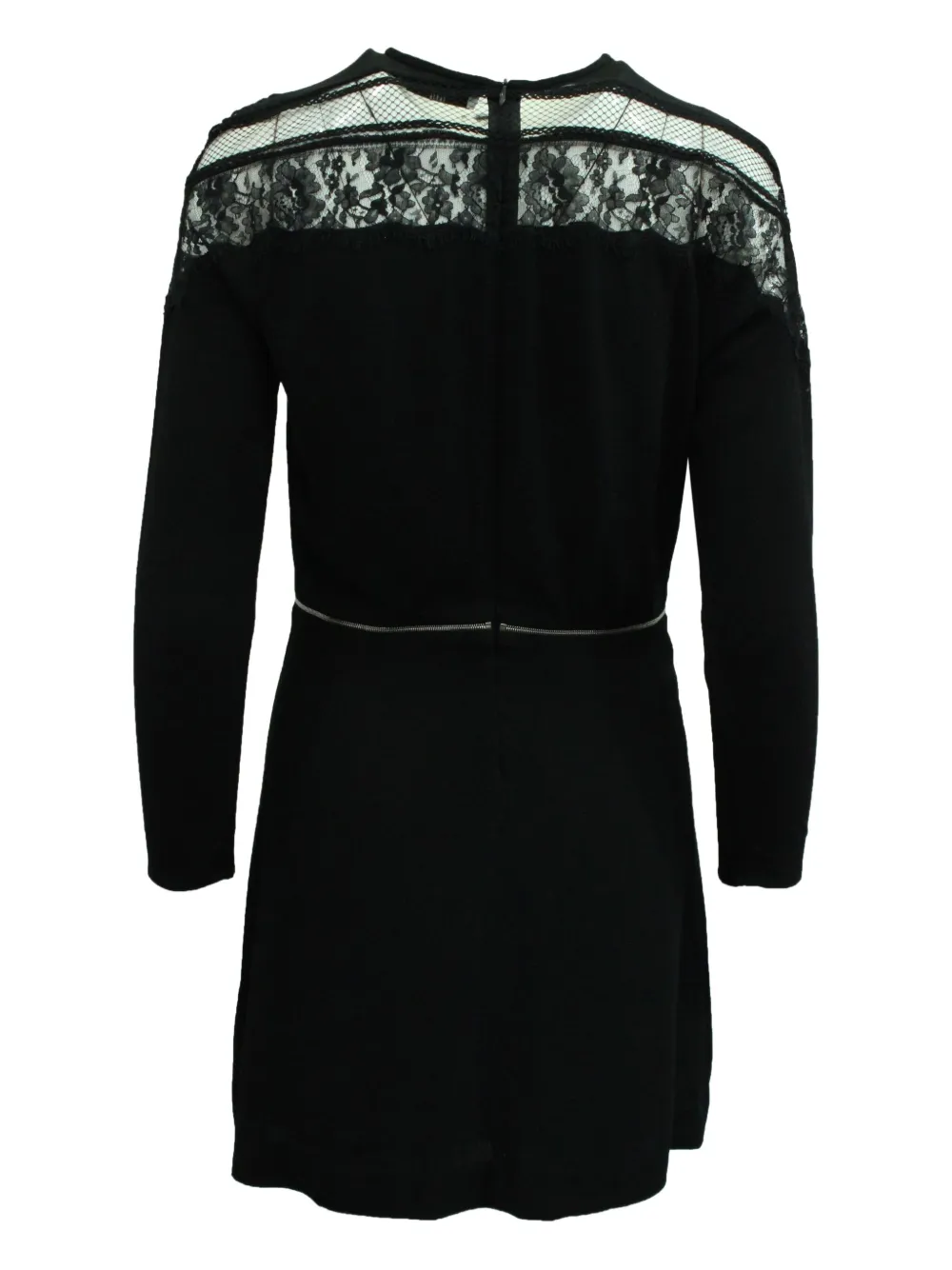 Pre-owned Sandro Lace-insert Zip-detail Mini Dress In Black
