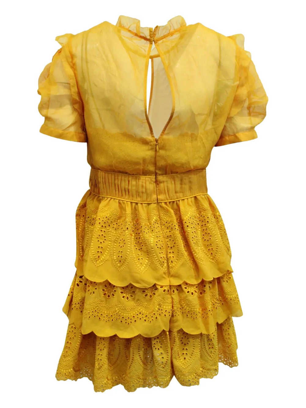 Self-Portrait embroidered tiered mini dress - Geel