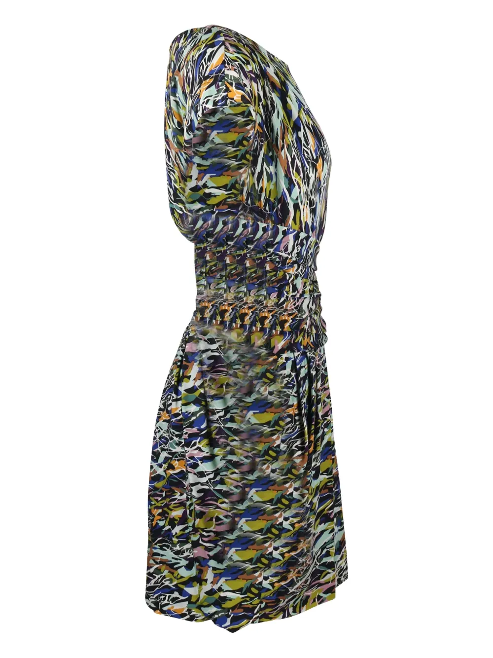 Pre-owned Diane Von Furstenberg Abstract-print Gathered Dress In Blue