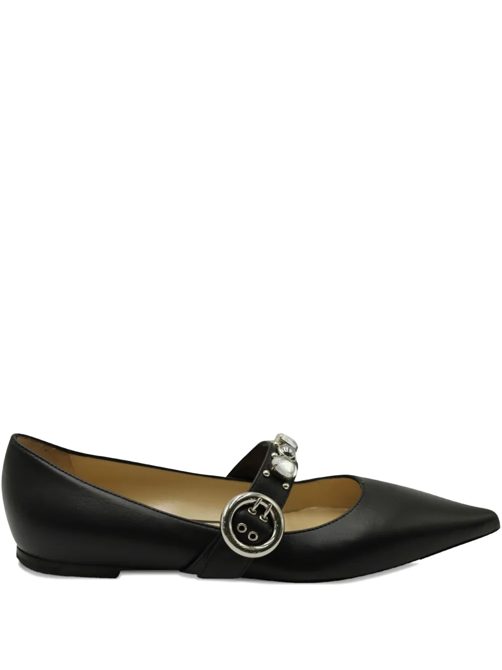 Pre-owned Jimmy Choo Gela Crystal-embellishment Ballet Flats In Black
