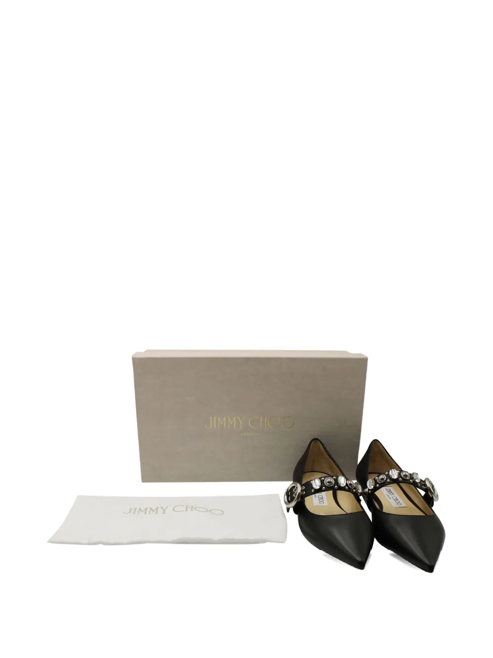 Pre-owned Jimmy Choo Gela Crystal-embellishment Ballet Flats In Black