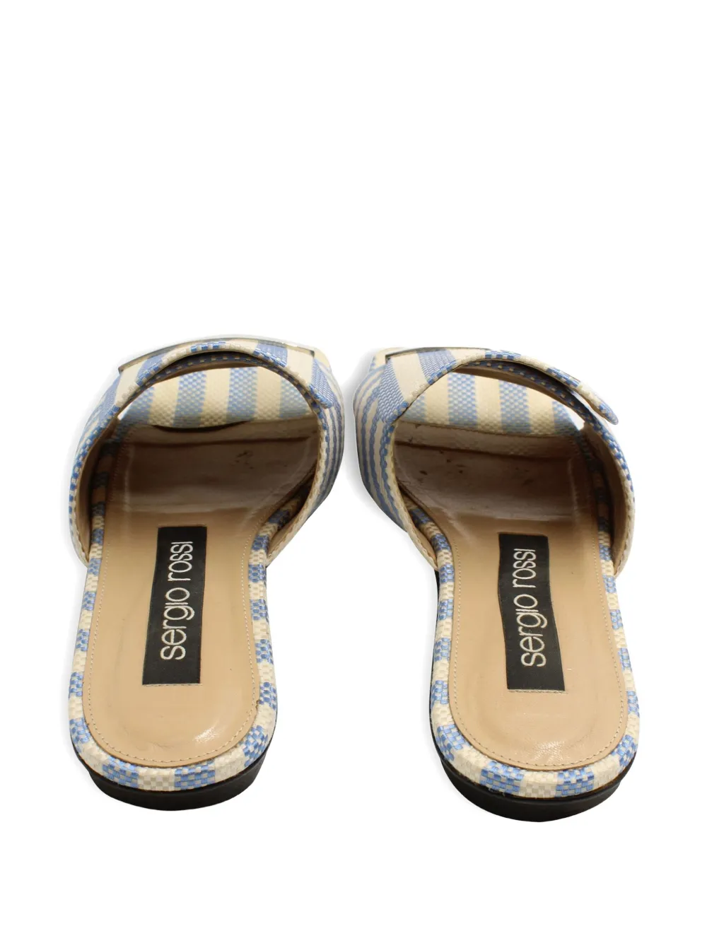 Pre-owned Sergio Rossi Vintage Striped Flat Sandals In Blue