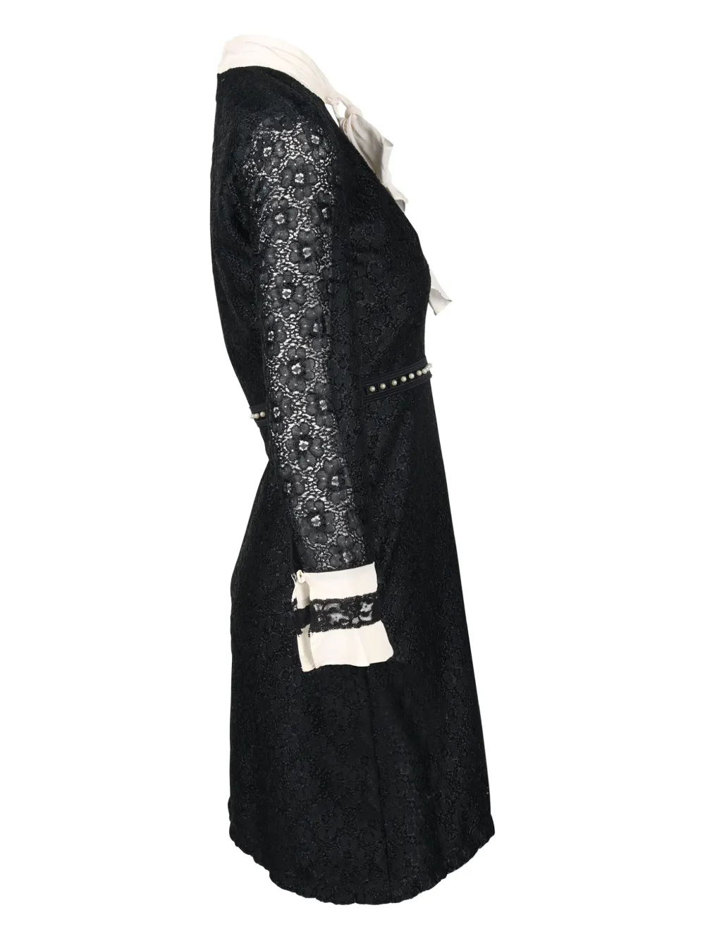 Pre-owned Sandro Lace Ribbon-neck Dress In Black