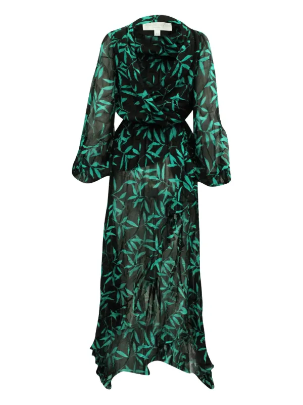 Caroline Constas Olivia Leaf-Print High-Low Dress - Black