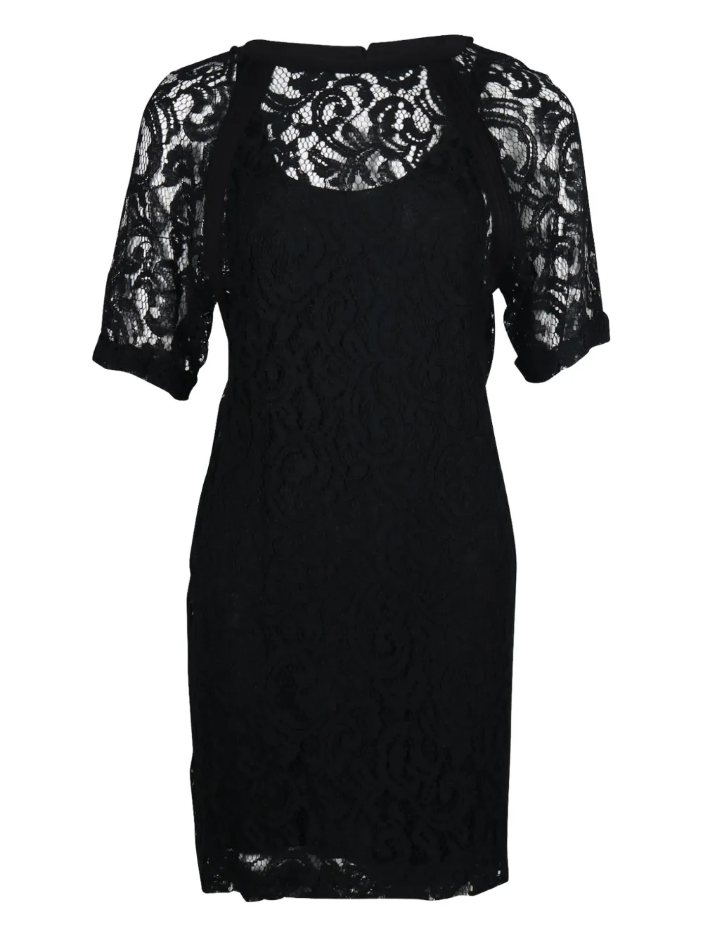 Pre-owned Maje Lace Short-sleeve Mini Dress In Black