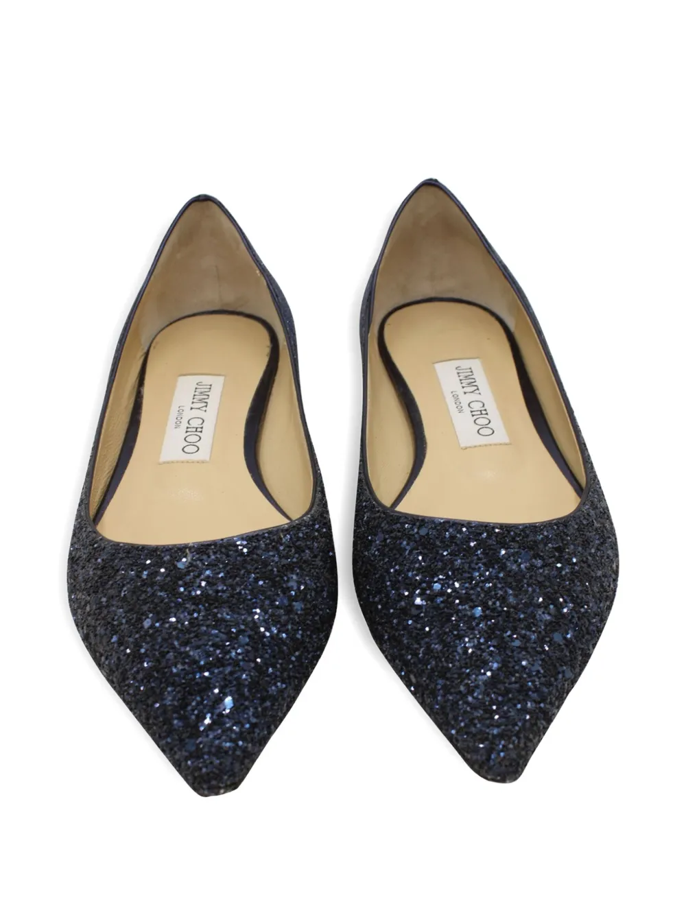 Pre-owned Jimmy Choo Glitter Love Pointed Ballet Flats In Blue