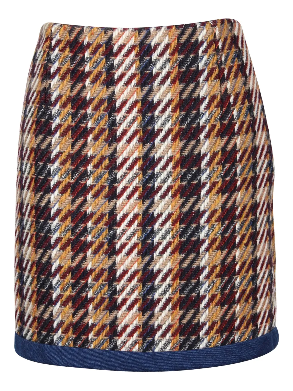 SANDRO checked-print denim-hem mini skirt | Brown | Image 1