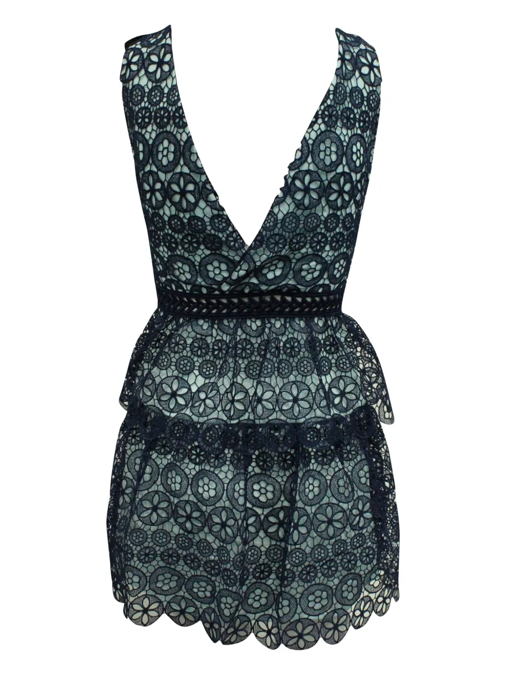 Self-Portrait lace tiered mini dress - Blauw