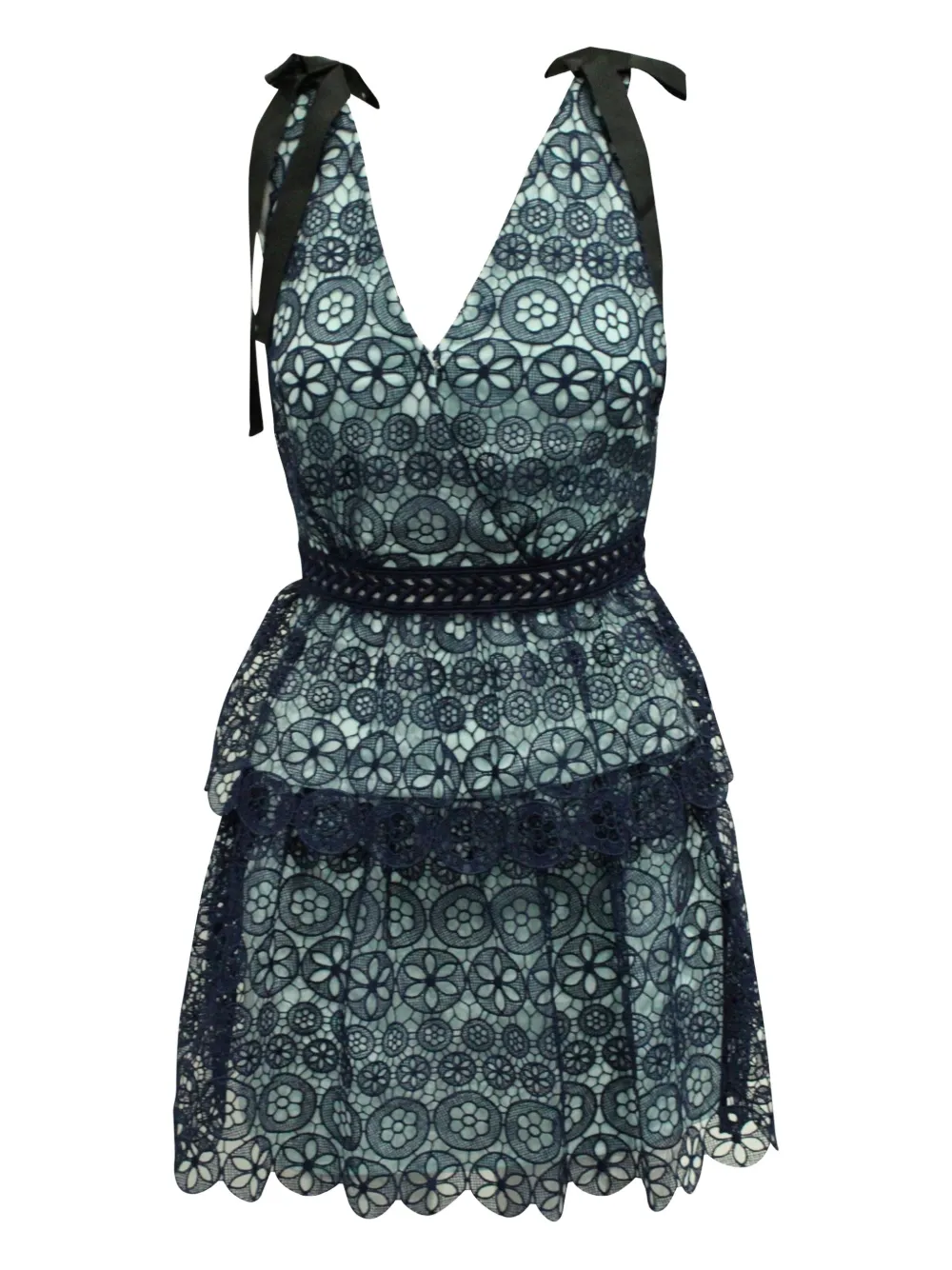 Self-Portrait lace tiered mini dress | Blue | Image 1