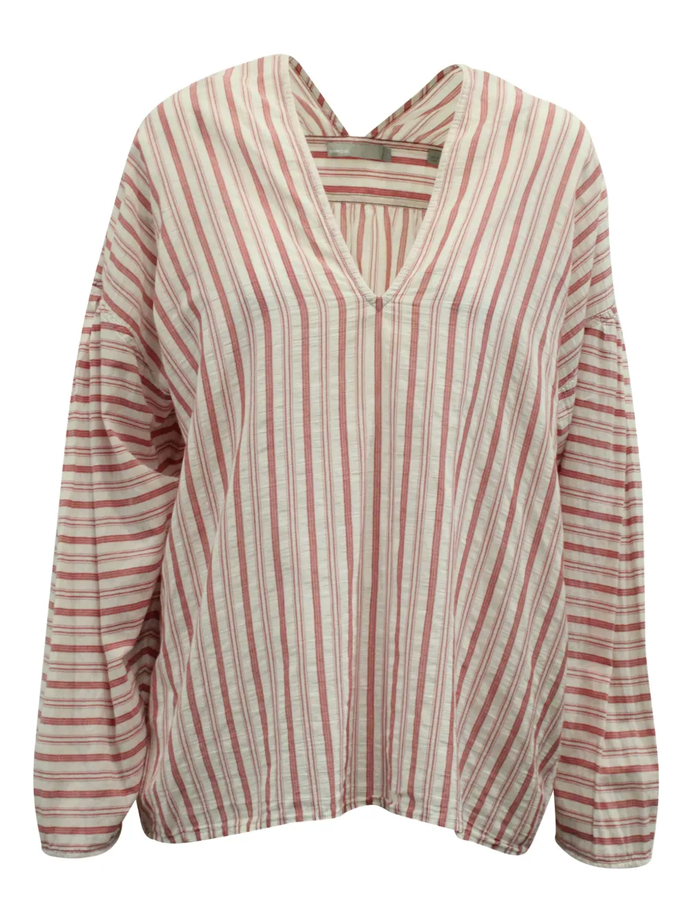 Pre-owned Vince Striped V-neck Drop-shoulder Blouse In White