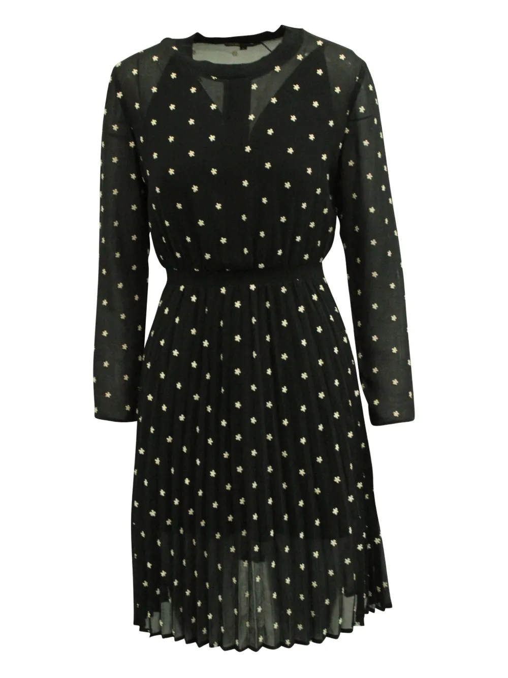 Pre-owned Maje Floral-print Pleated Dress In Black