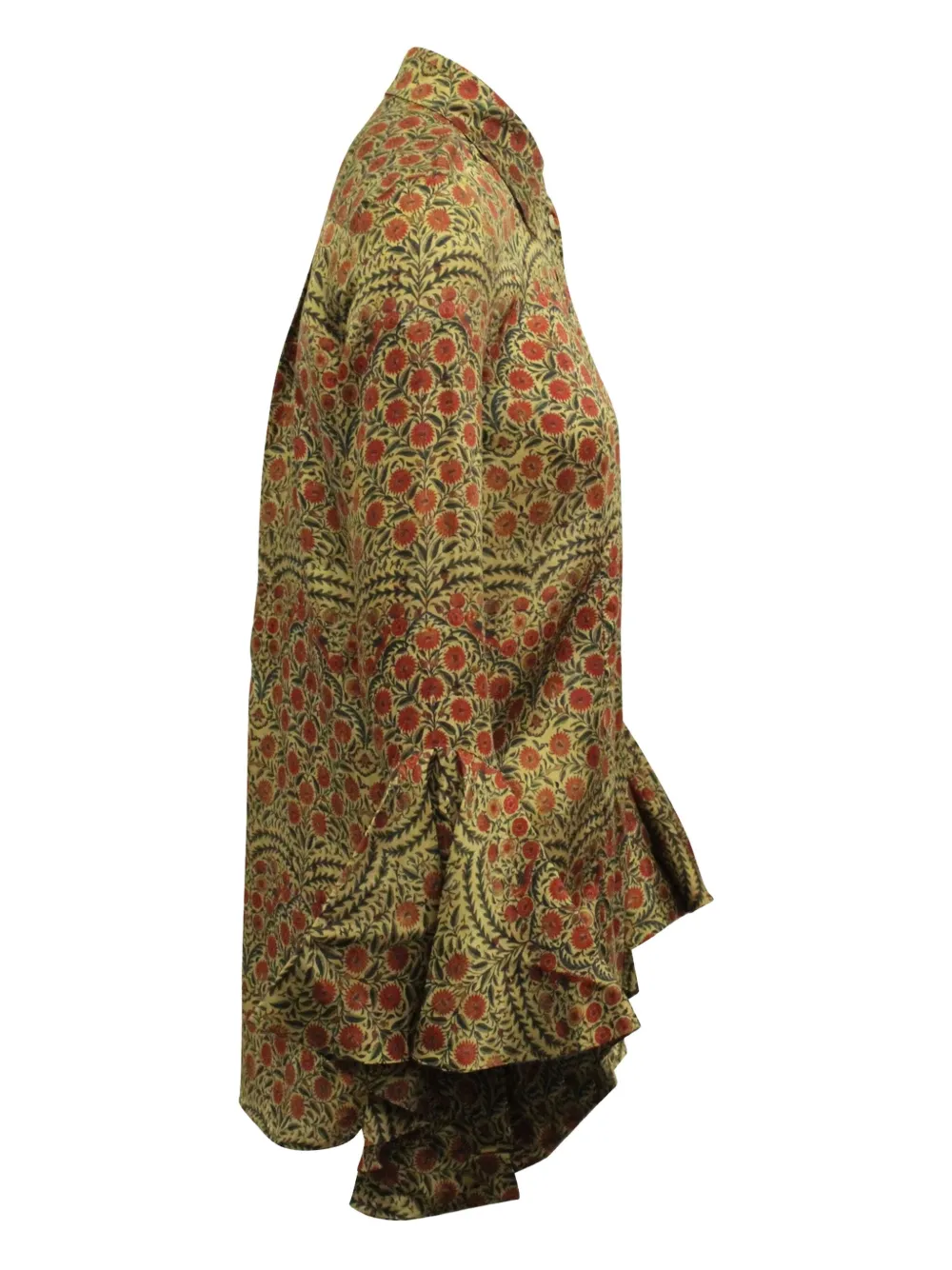 Pre-owned Khaite Floral-print Ruffled Blouse In Green
